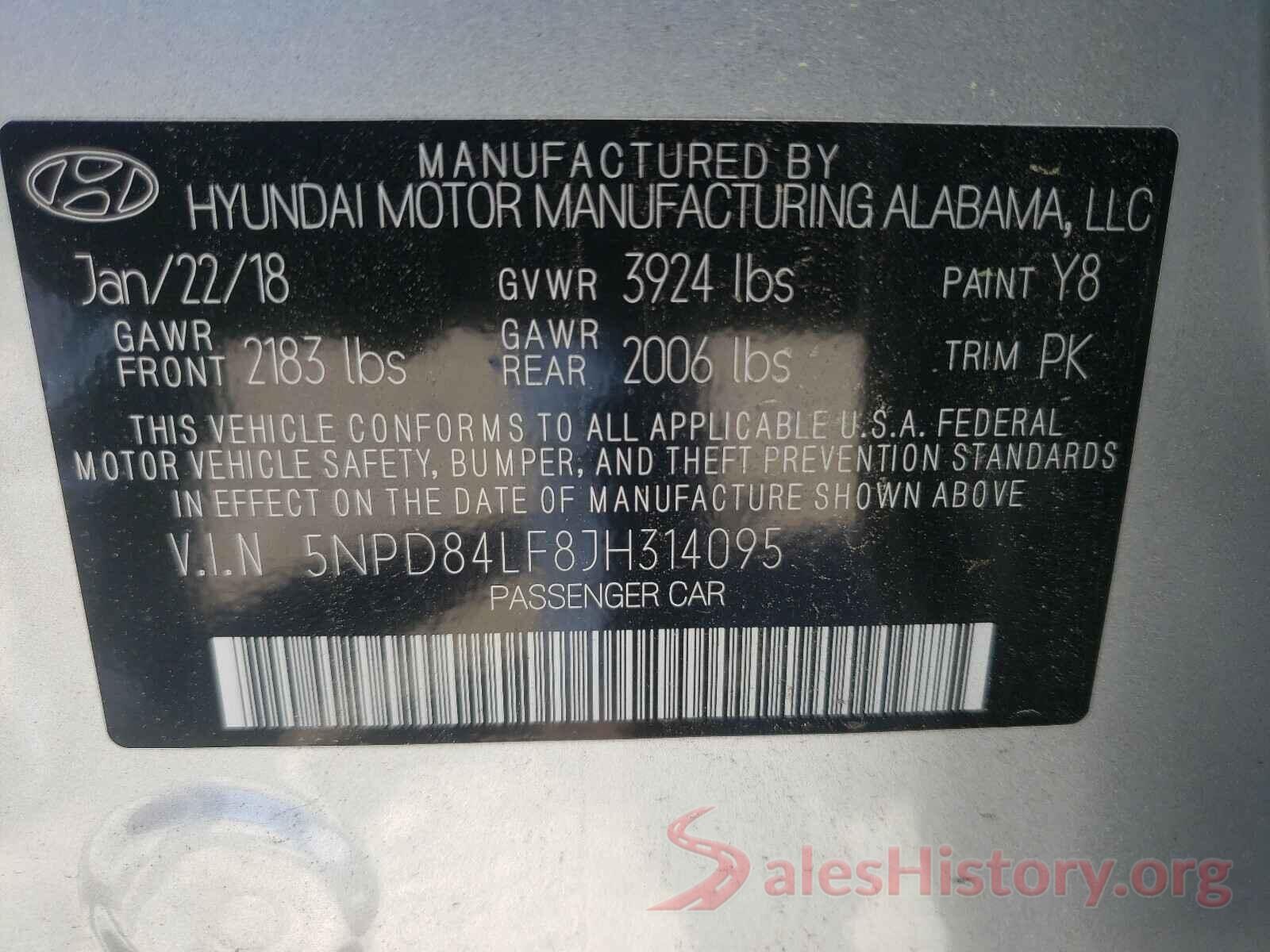 5NPD84LF8JH314095 2018 HYUNDAI ELANTRA