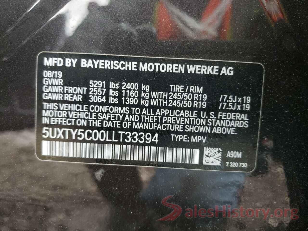 5UXTY5C00LLT33394 2020 BMW X3