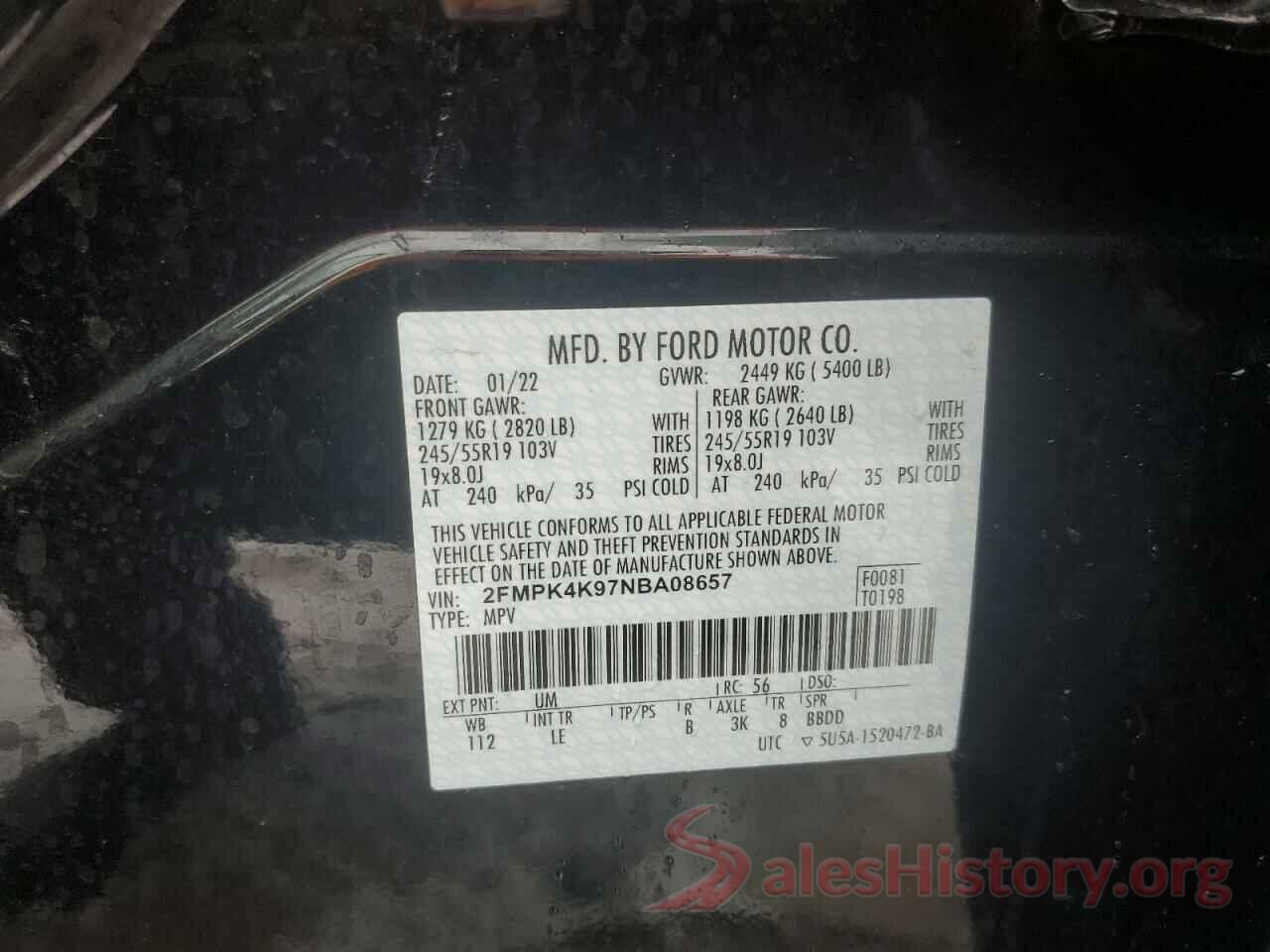 2FMPK4K97NBA08657 2022 FORD EDGE