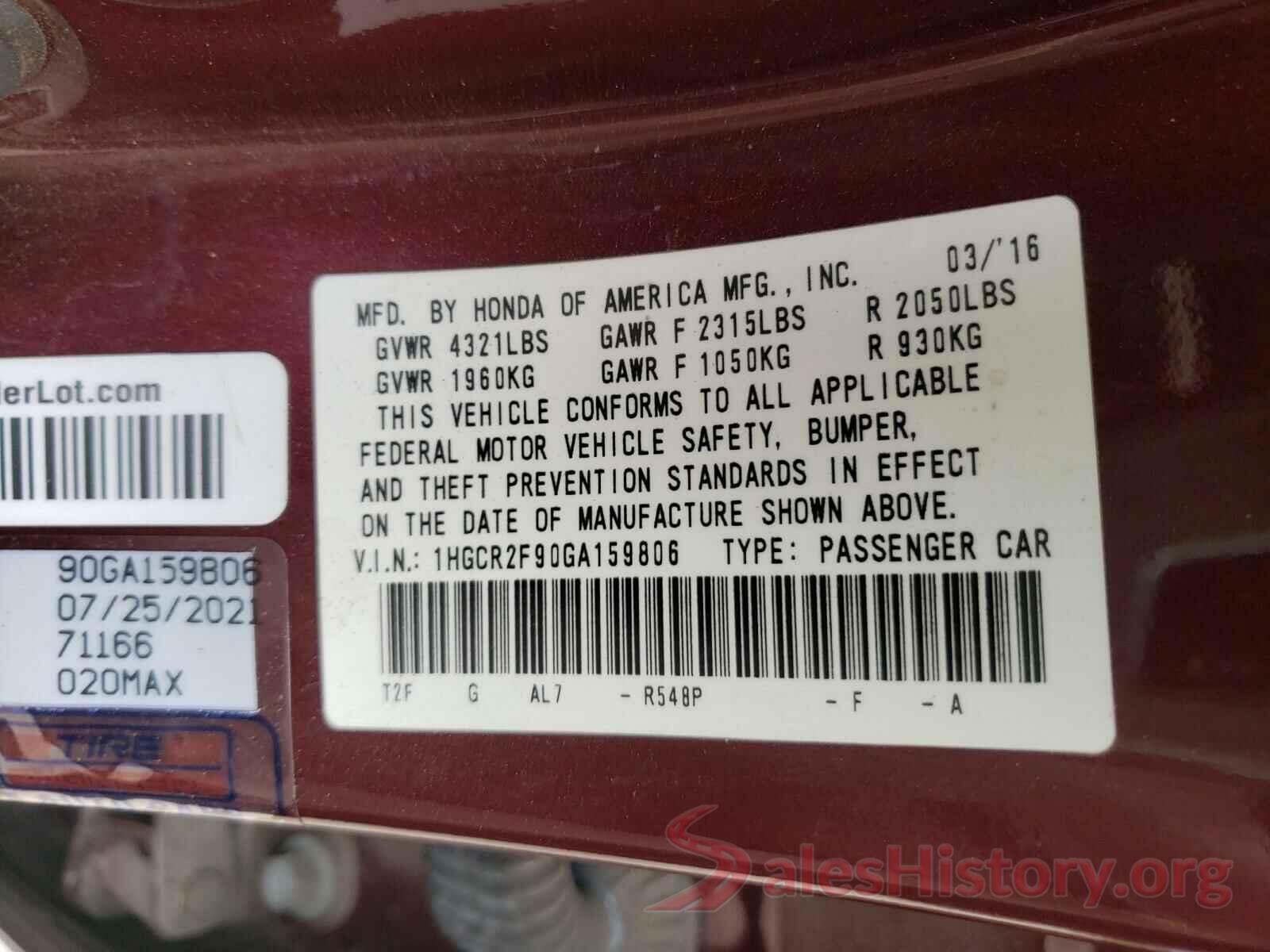 1HGCR2F90GA159806 2016 HONDA ACCORD