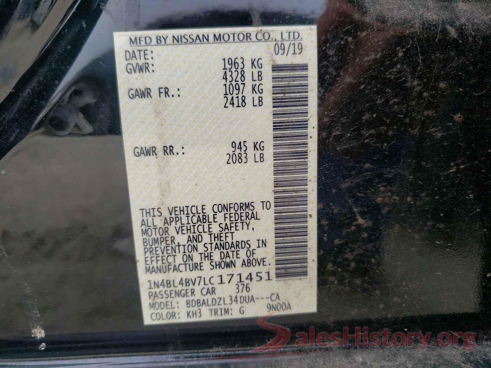 1N4BL4BV7LC171451 2020 NISSAN ALTIMA