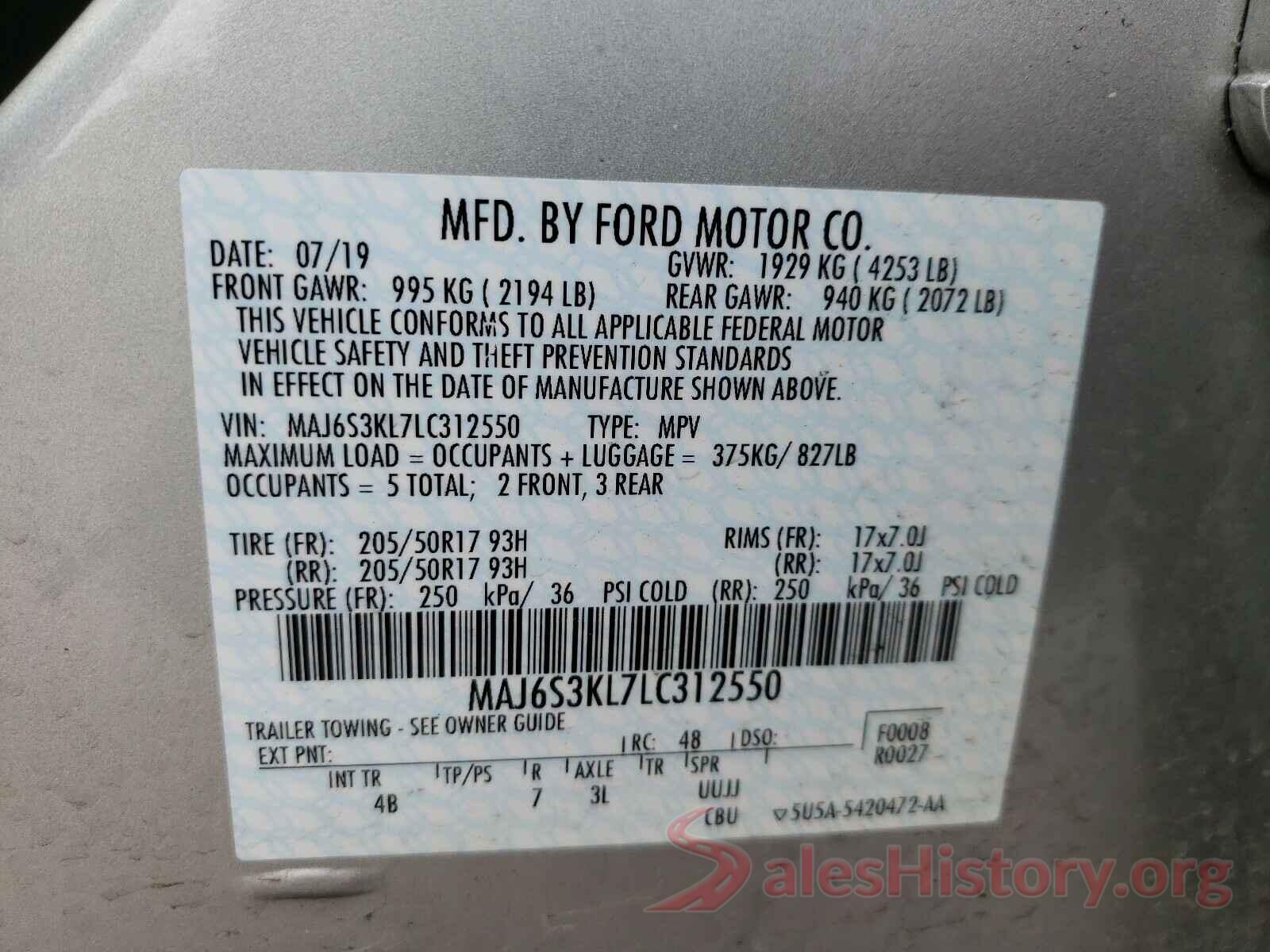 MAJ6S3KL7LC312550 2020 FORD ALL OTHER