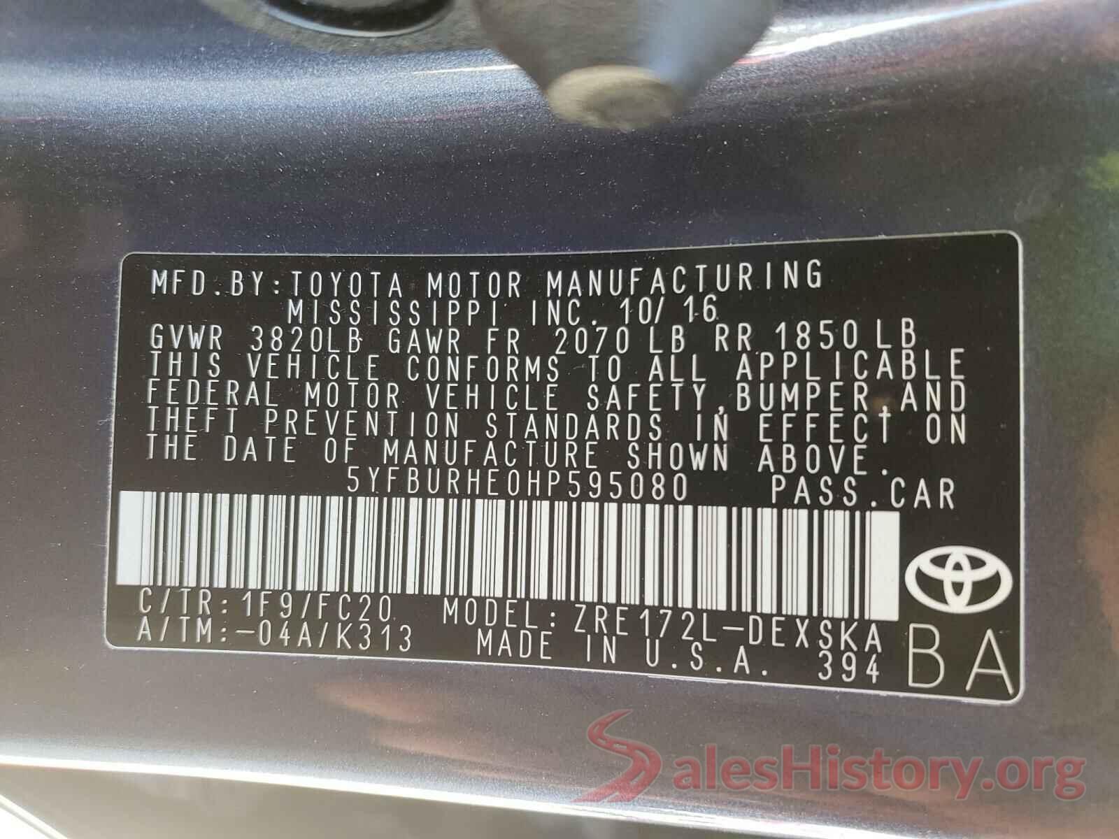 5YFBURHE0HP595080 2017 TOYOTA COROLLA