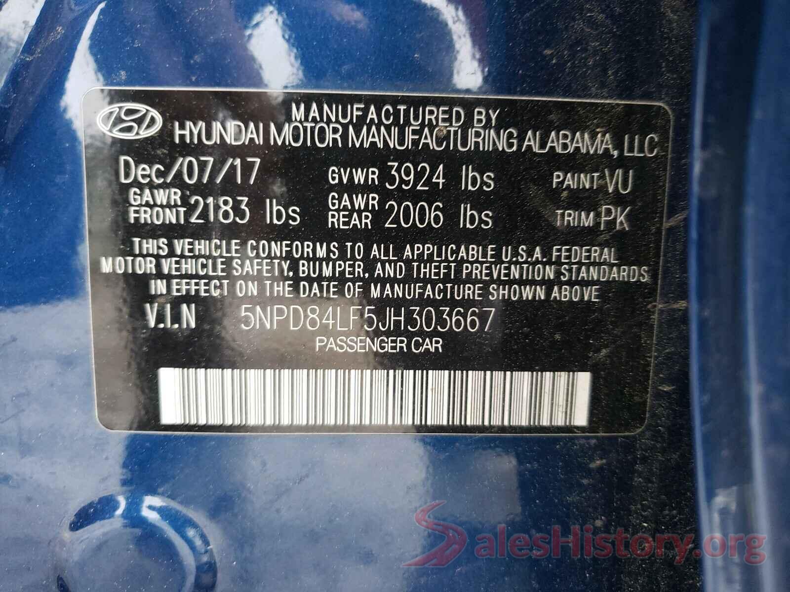 5NPD84LF5JH303667 2018 HYUNDAI ELANTRA