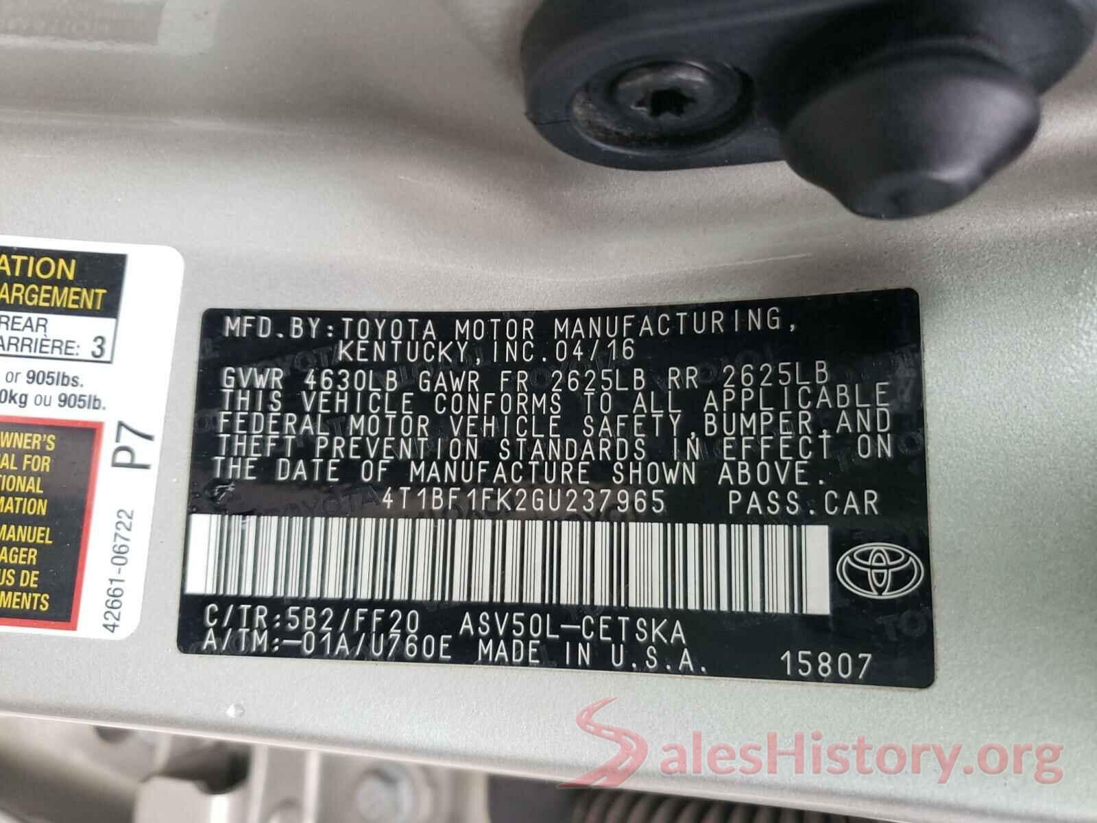 4T1BF1FK2GU237965 2016 TOYOTA CAMRY