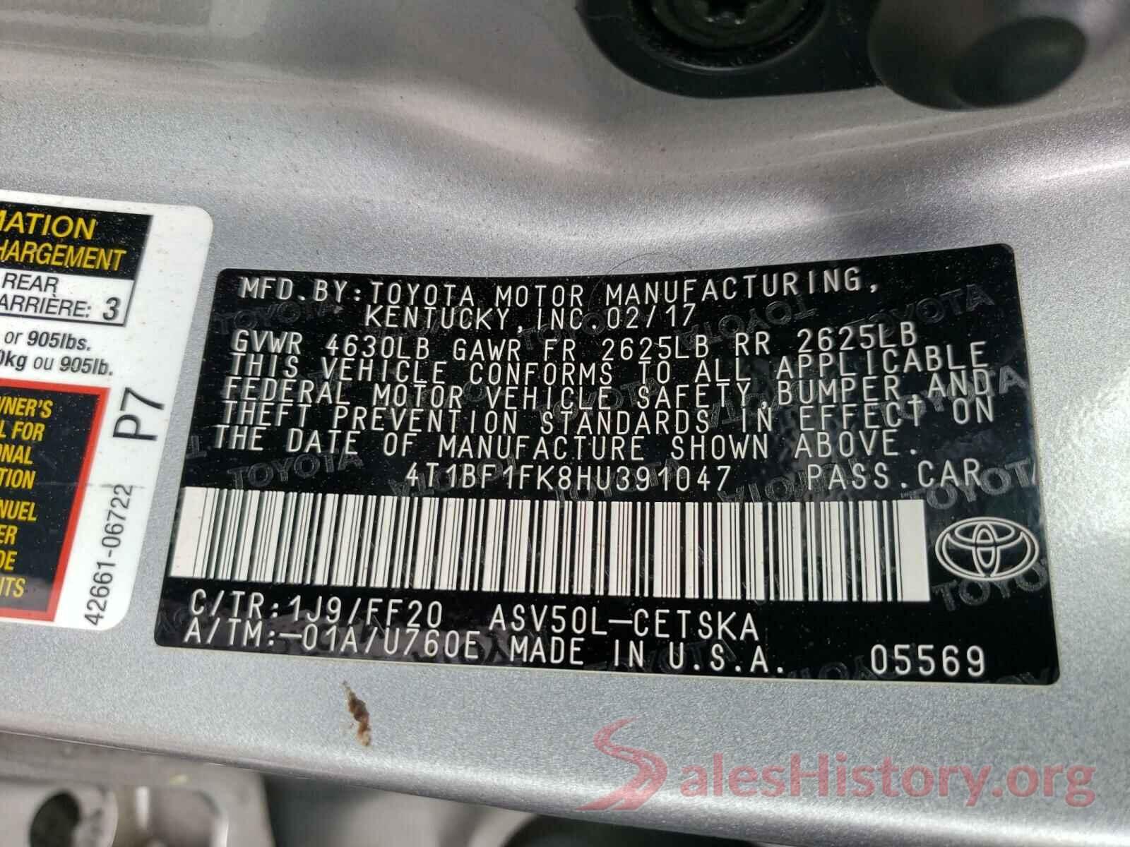 4T1BF1FK8HU391047 2017 TOYOTA CAMRY