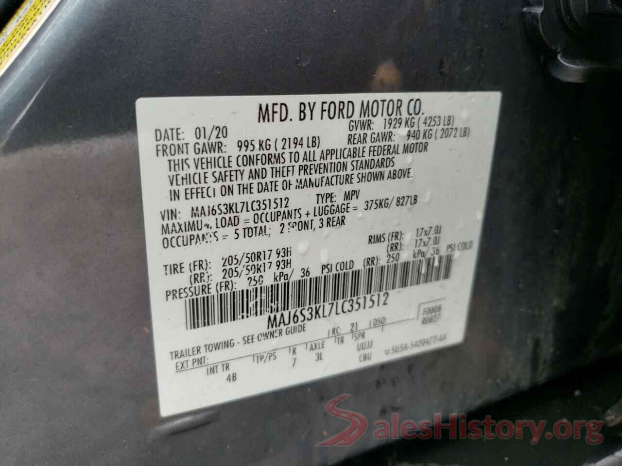 MAJ6S3KL7LC351512 2020 FORD ECOSPORT