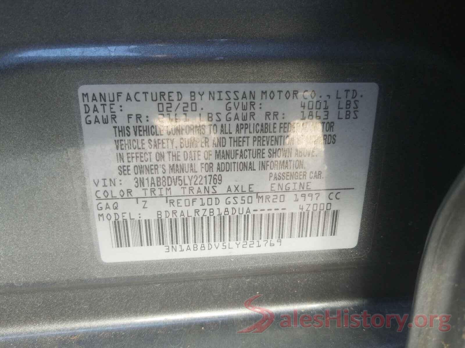 3N1AB8DV5LY221769 2020 NISSAN SENTRA