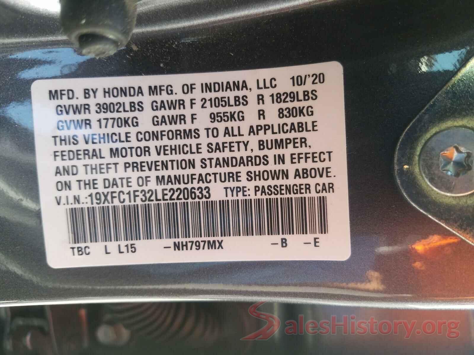 19XFC1F32LE220633 2020 HONDA CIVIC