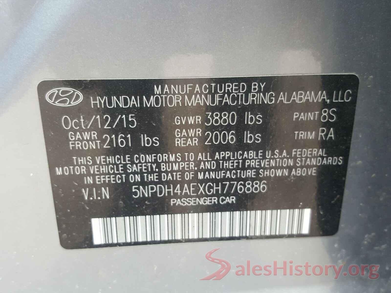 5NPDH4AEXGH776886 2016 HYUNDAI ELANTRA