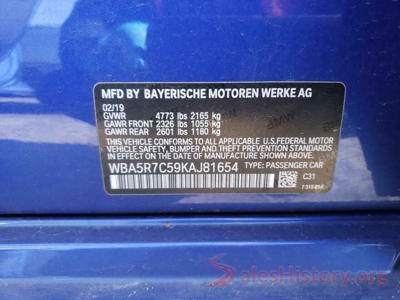 WBA5R7C59KAJ81654 2019 BMW 3 SERIES