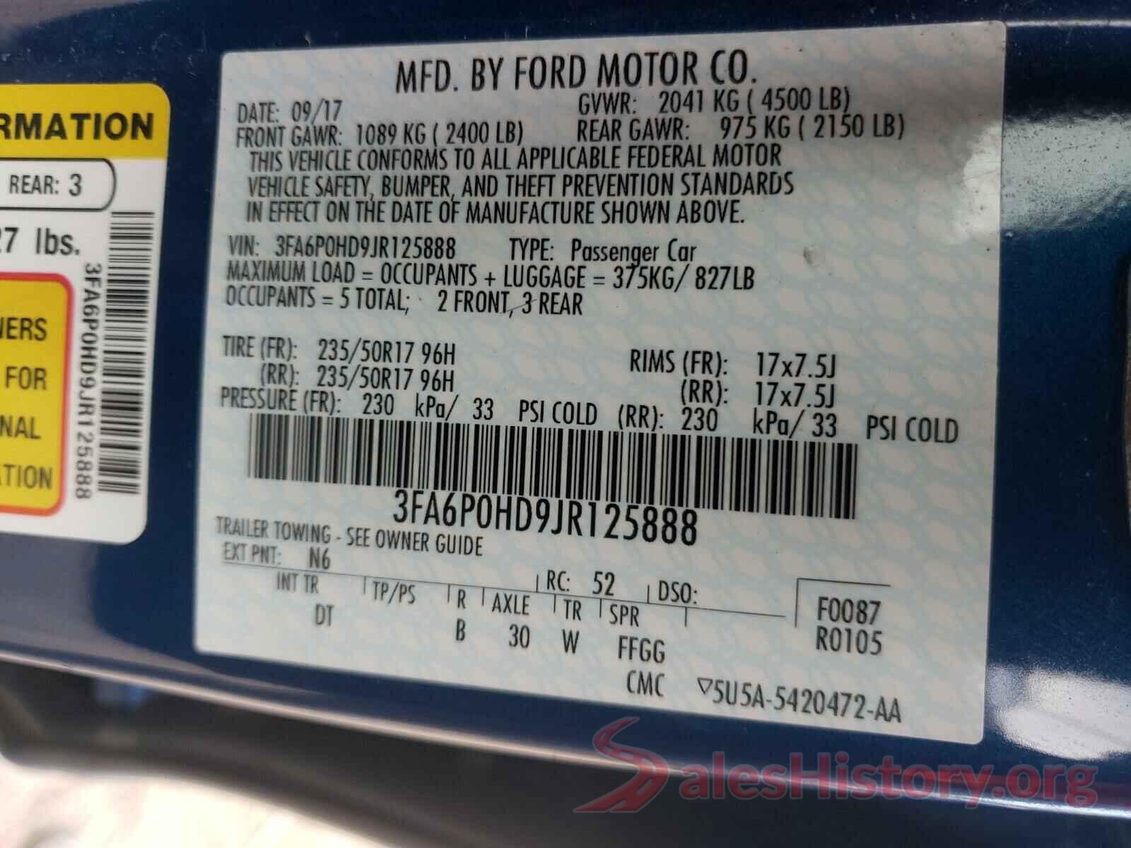 3FA6P0HD9JR125888 2018 FORD FUSION