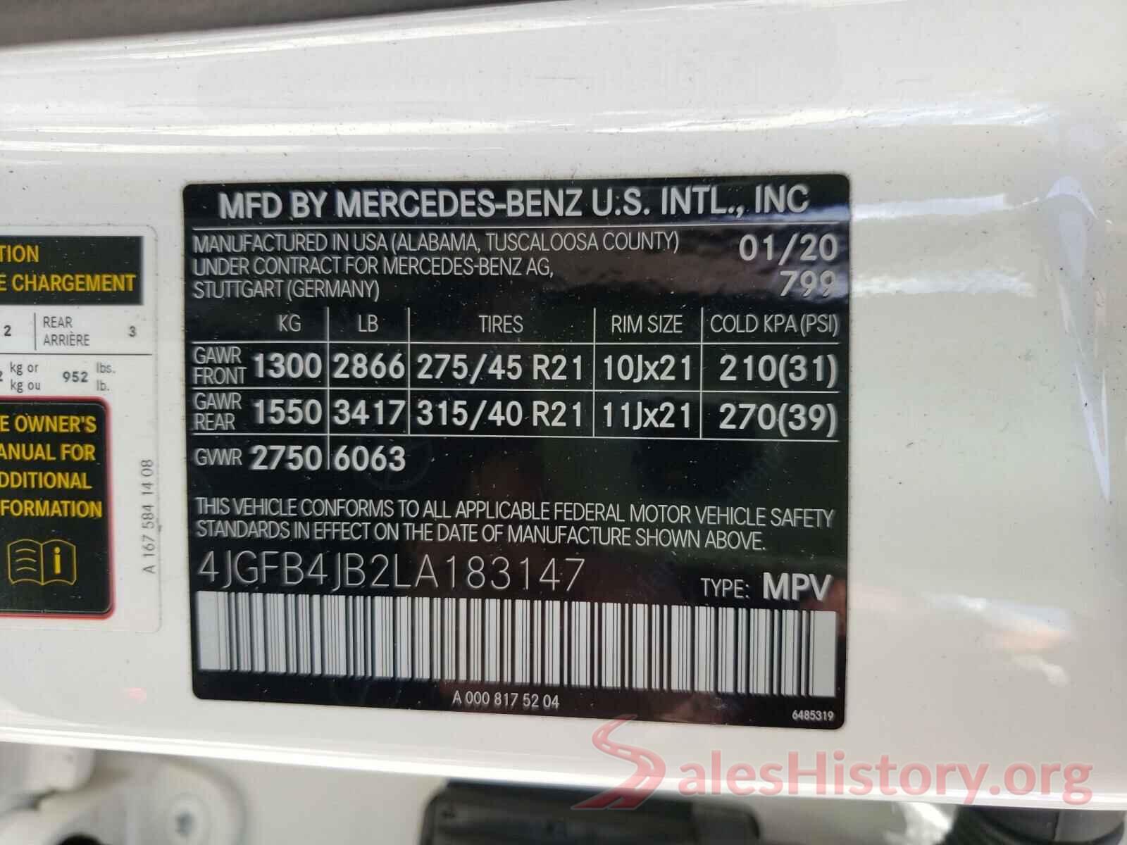 4JGFB4JB2LA183147 2020 MERCEDES-BENZ G CLASS