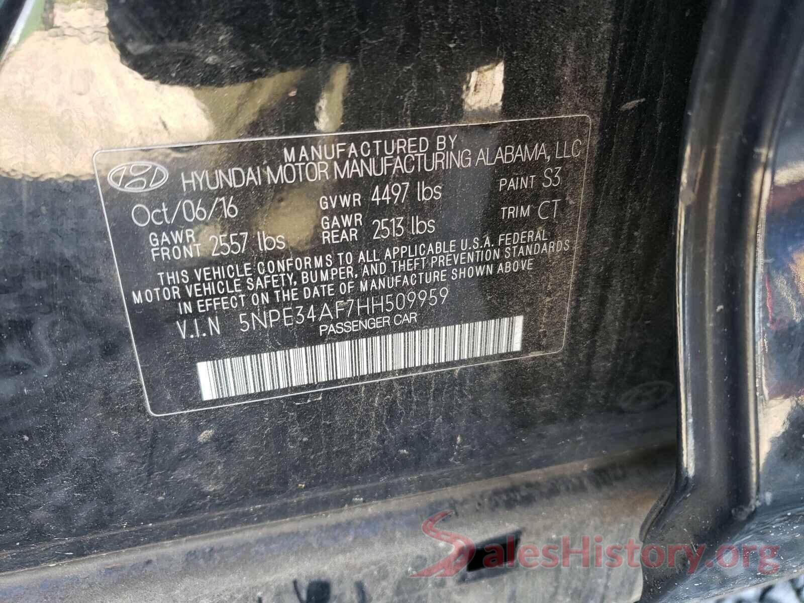 5NPE34AF7HH509959 2017 HYUNDAI SONATA