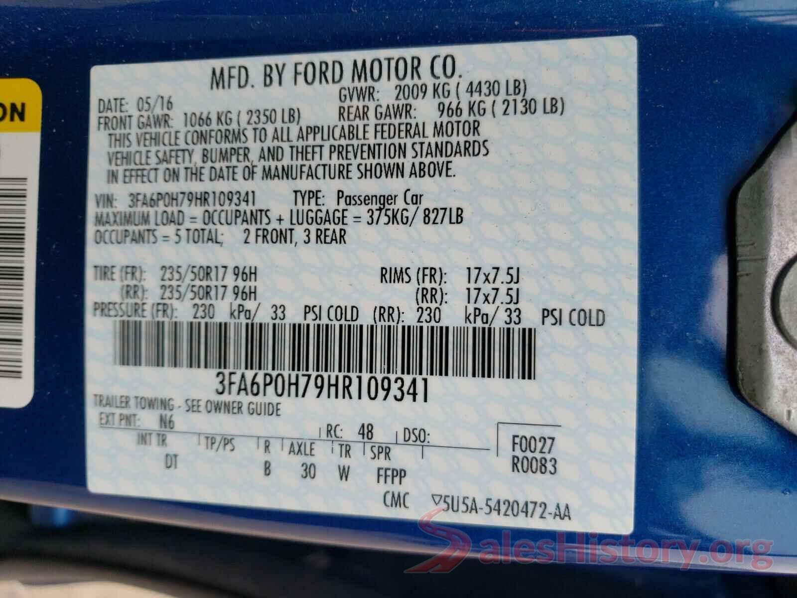 3FA6P0H79HR109341 2017 FORD FUSION