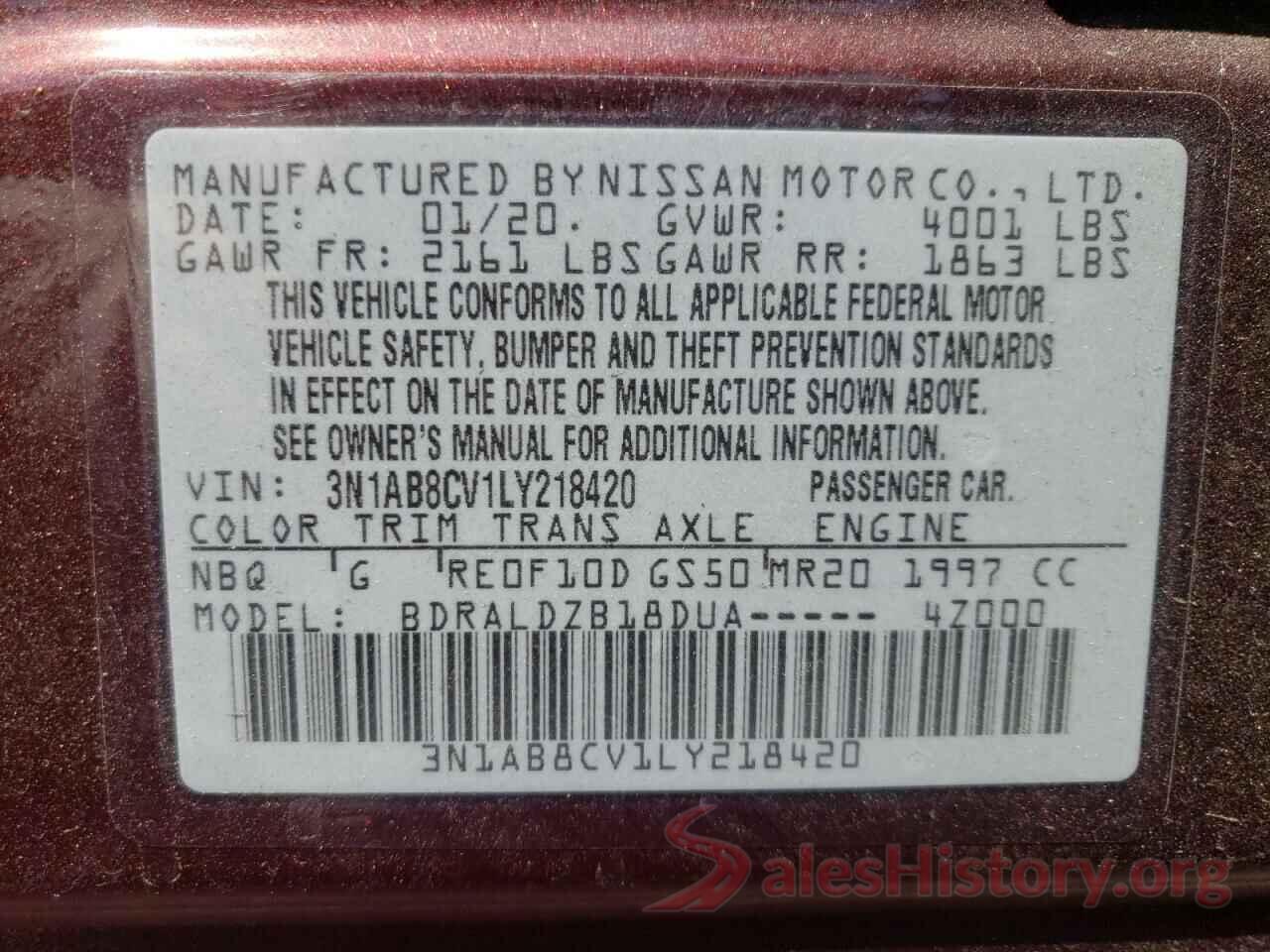 3N1AB8CV1LY218420 2020 NISSAN SENTRA