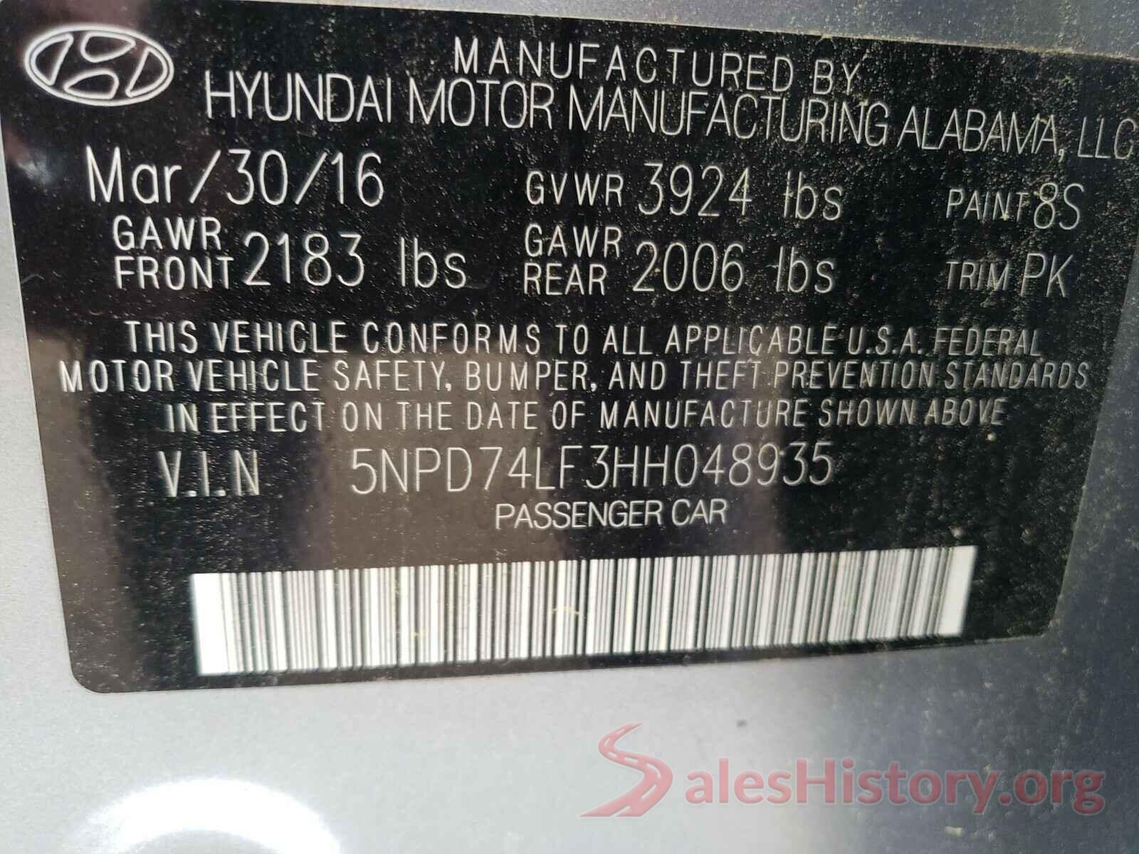 5NPD74LF3HH048935 2017 HYUNDAI ELANTRA