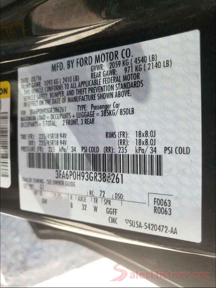 3FA6P0H93GR386261 2016 FORD FUSION