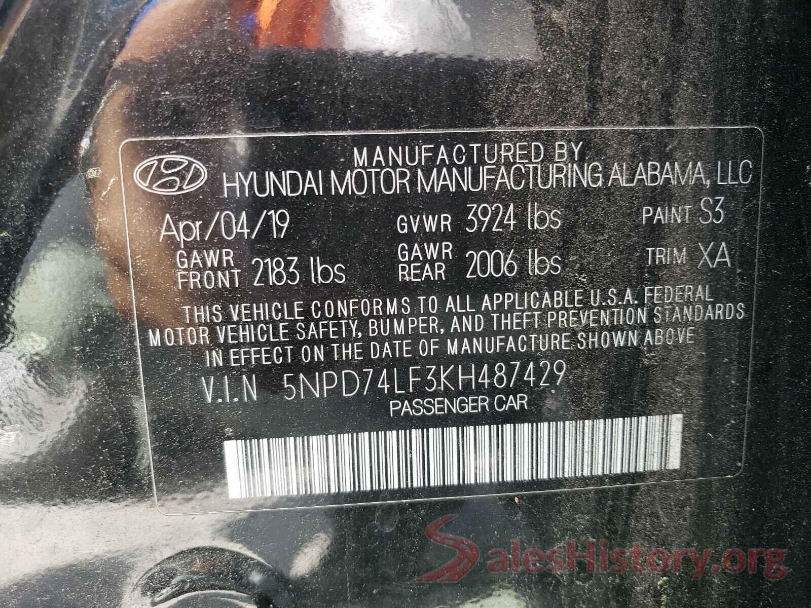 5NPD74LF3KH487429 2019 HYUNDAI ELANTRA