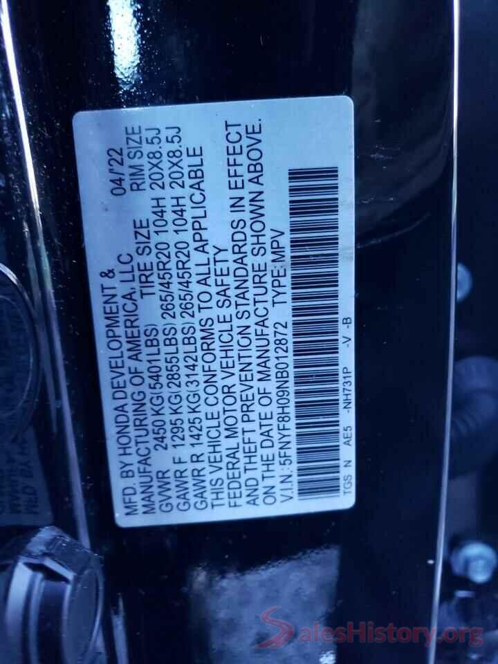 5FNYF8H09NB012872 2022 HONDA PASSPORT