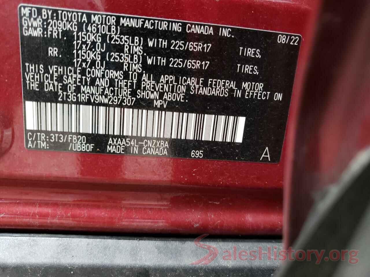 2T3G1RFV9NW297307 2022 TOYOTA RAV4