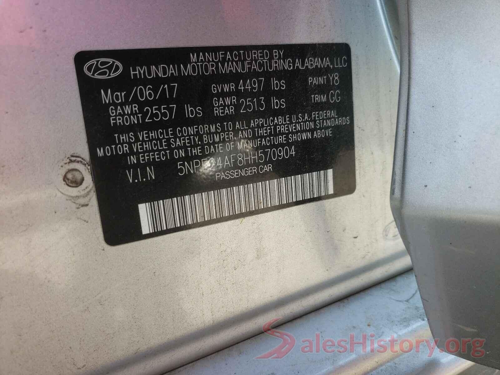 5NPE24AF8HH570904 2017 HYUNDAI SONATA