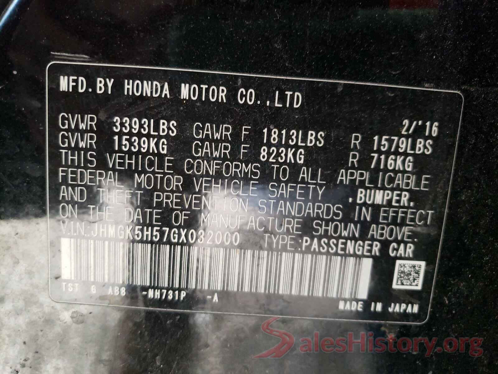 JHMGK5H57GX032000 2016 HONDA FIT