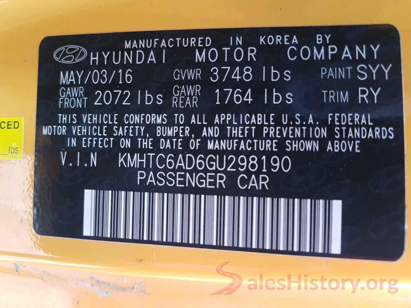 KMHTC6AD6GU298190 2016 HYUNDAI VELOSTER