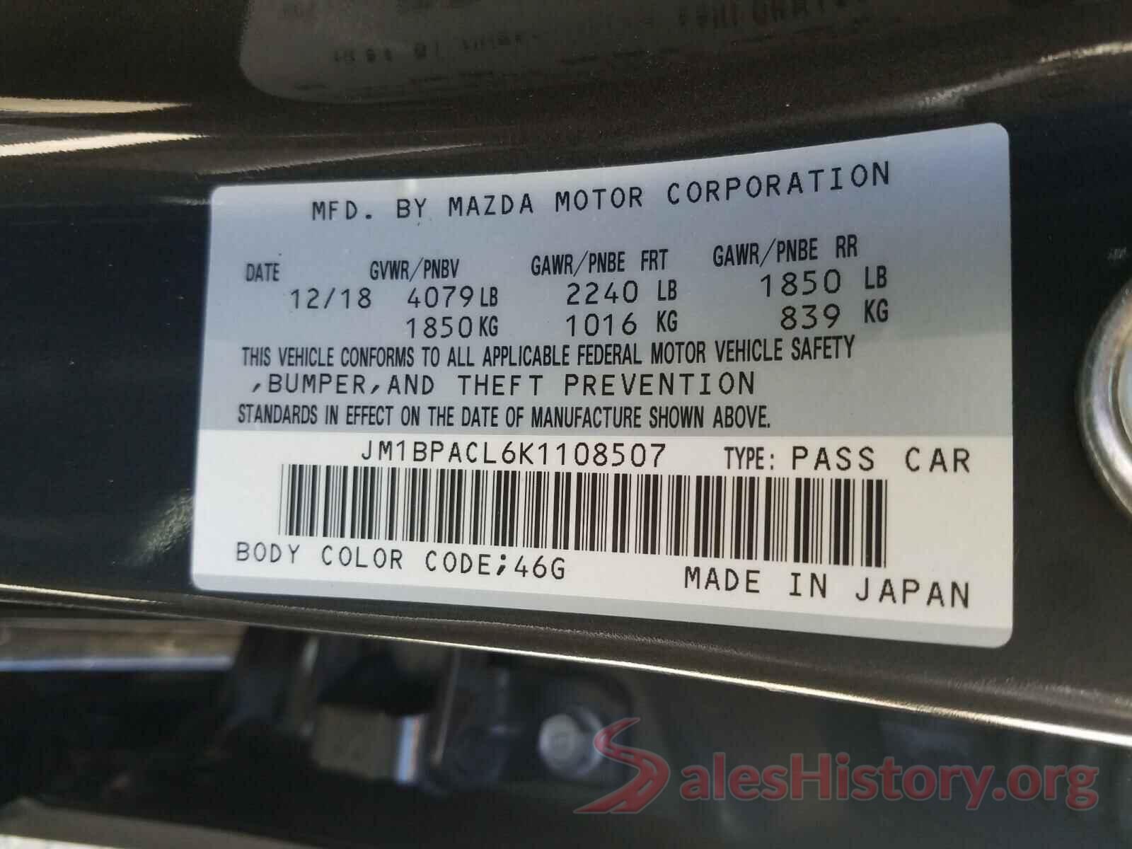 JM1BPACL6K1108507 2019 MAZDA 3