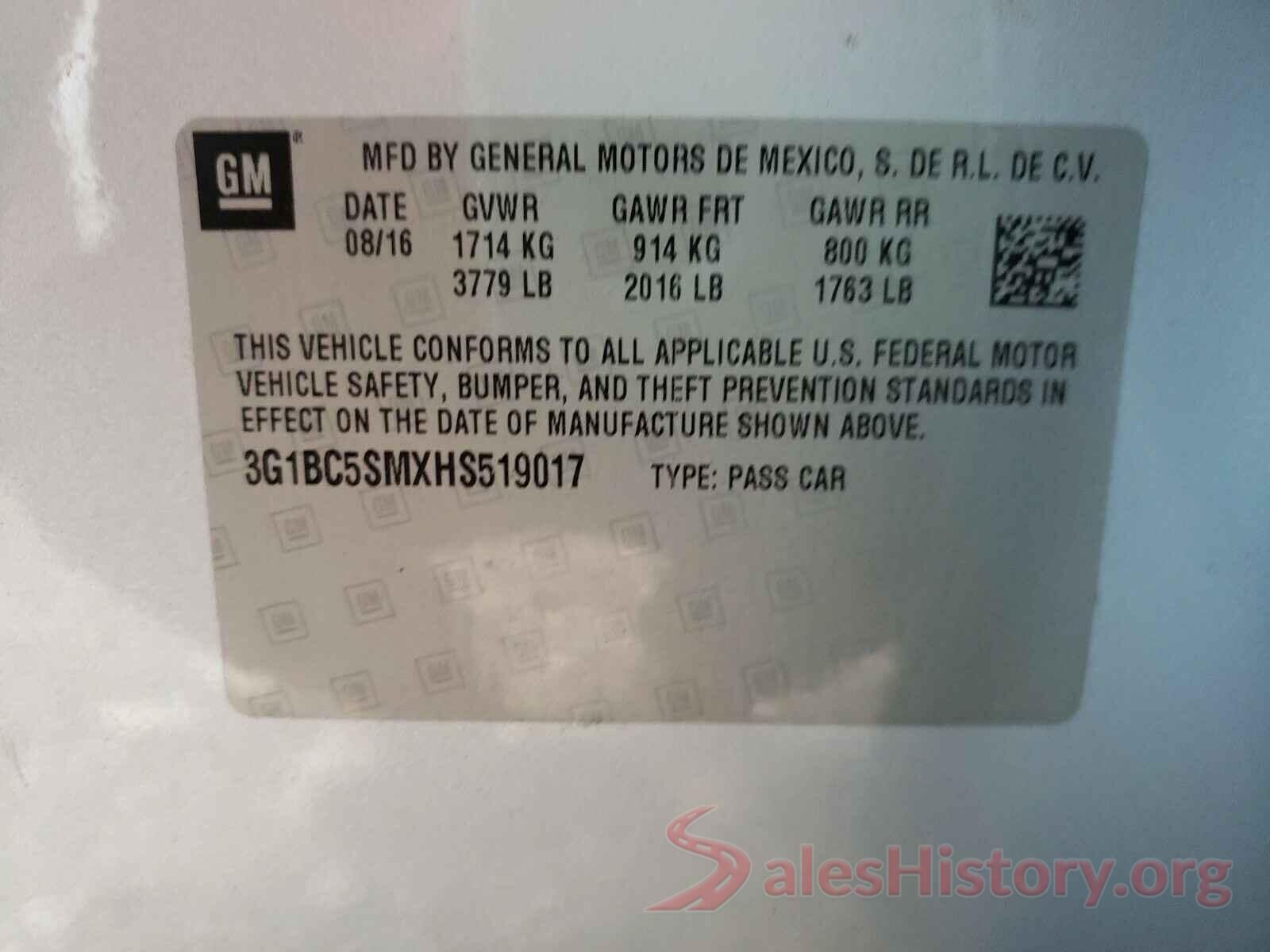 3G1BC5SMXHS519017 2017 CHEVROLET CRUZE