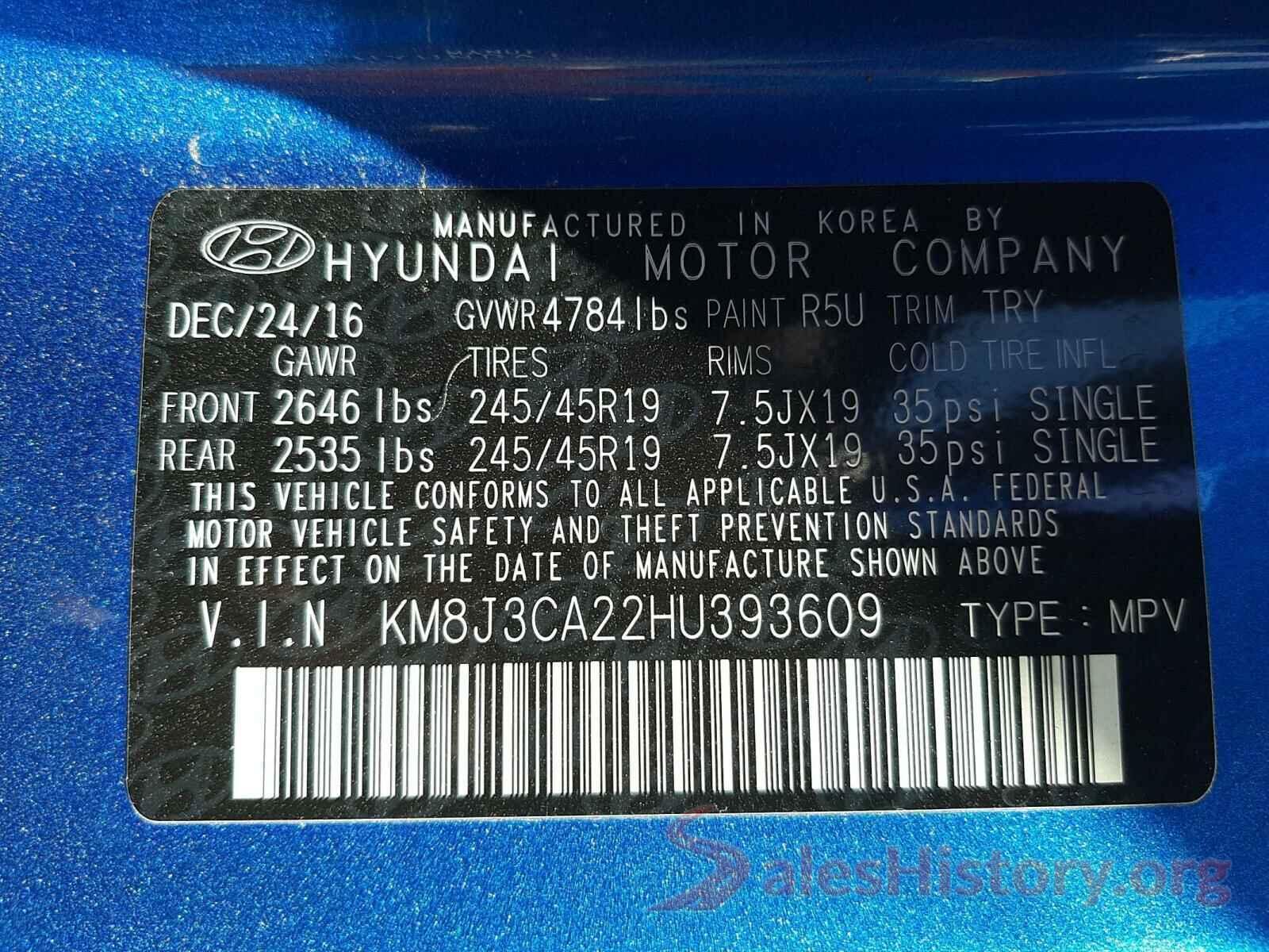 KM8J3CA22HU393609 2017 HYUNDAI TUCSON