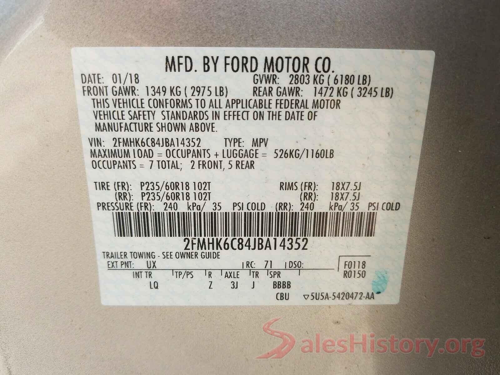 2FMHK6C84JBA14352 2018 FORD FLEX