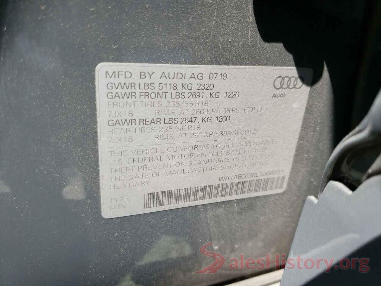 WA1AECF38L1004931 2020 AUDI Q3