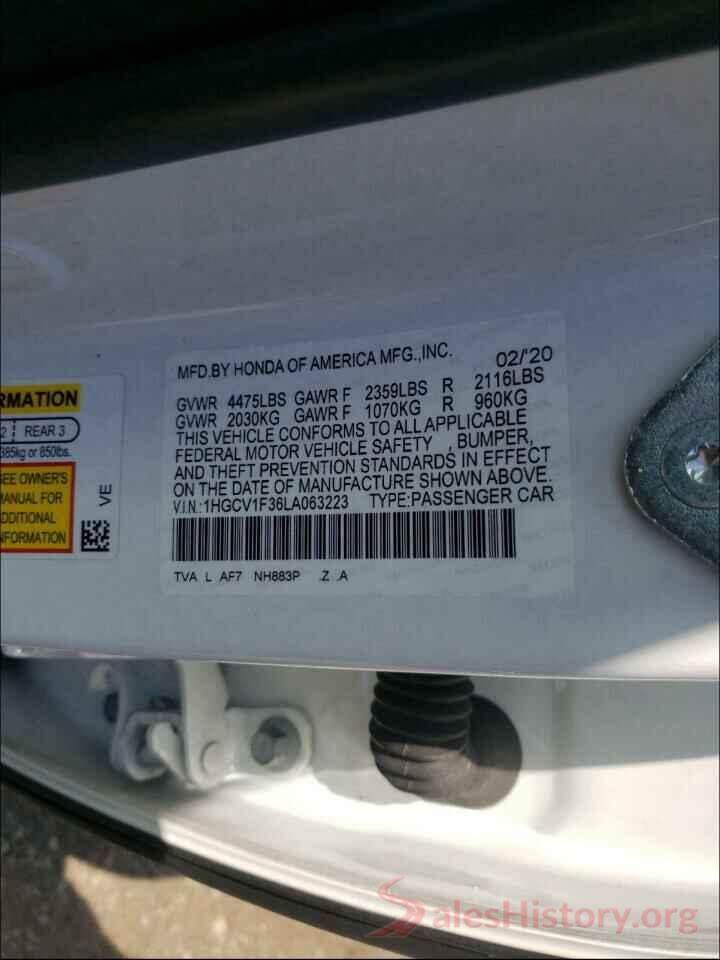 1HGCV1F36LA063223 2020 HONDA ACCORD