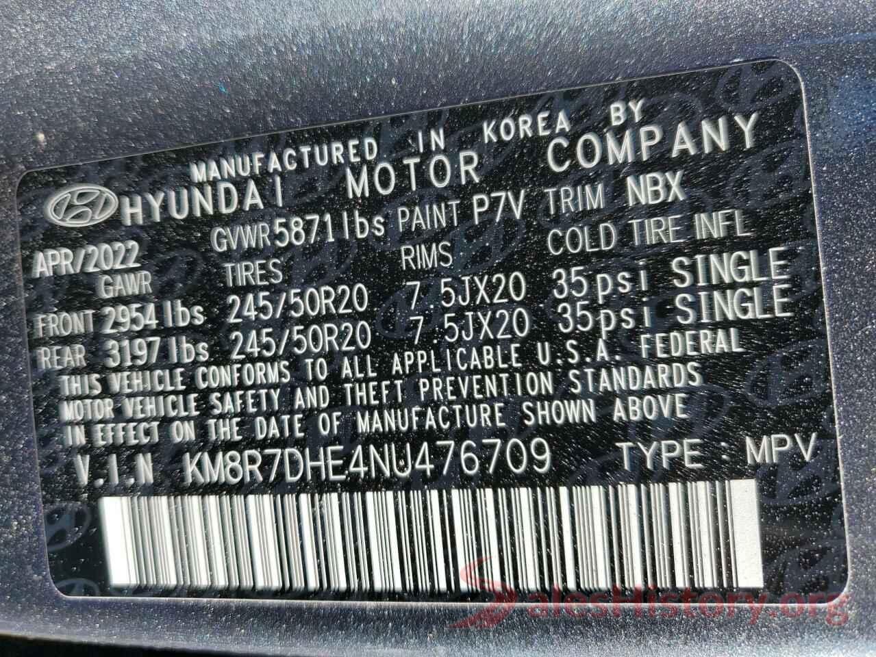 KM8R7DHE4NU476709 2022 HYUNDAI PALISADE