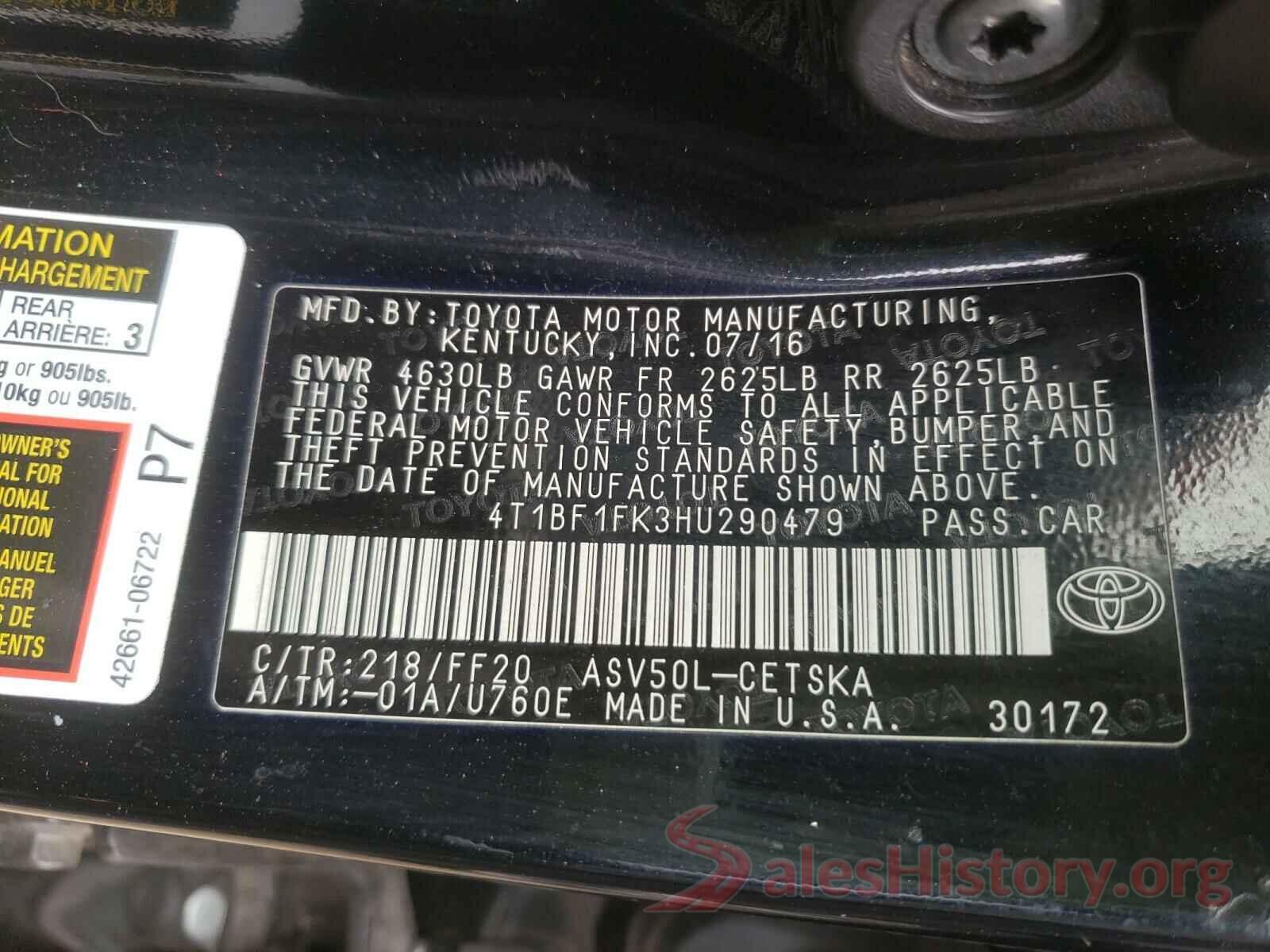 4T1BF1FK3HU290479 2017 TOYOTA CAMRY