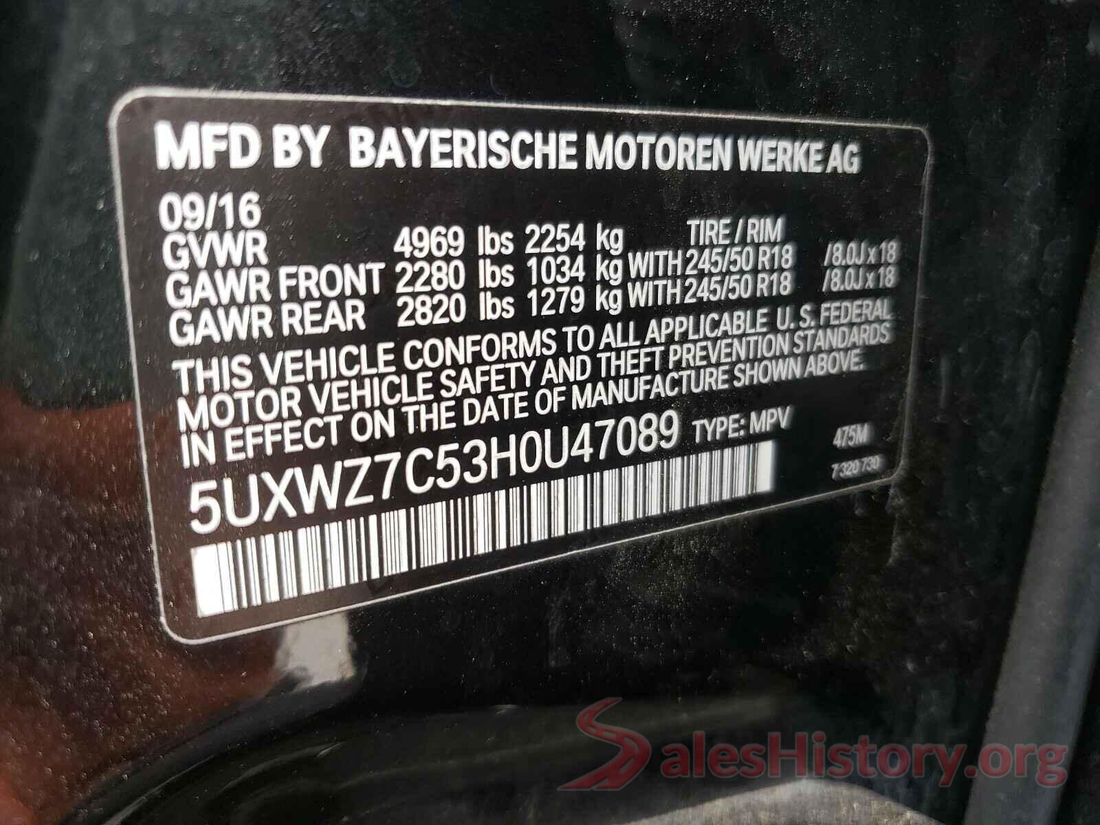 5UXWZ7C53H0U47089 2017 BMW X3