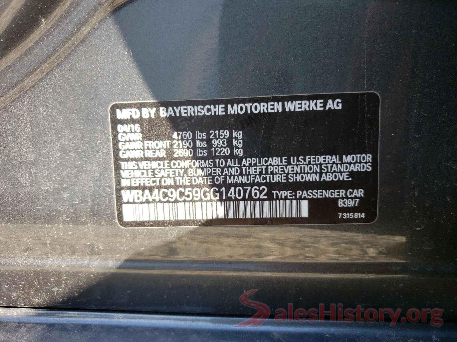 WBA4C9C59GG140762 2016 BMW 4 SERIES