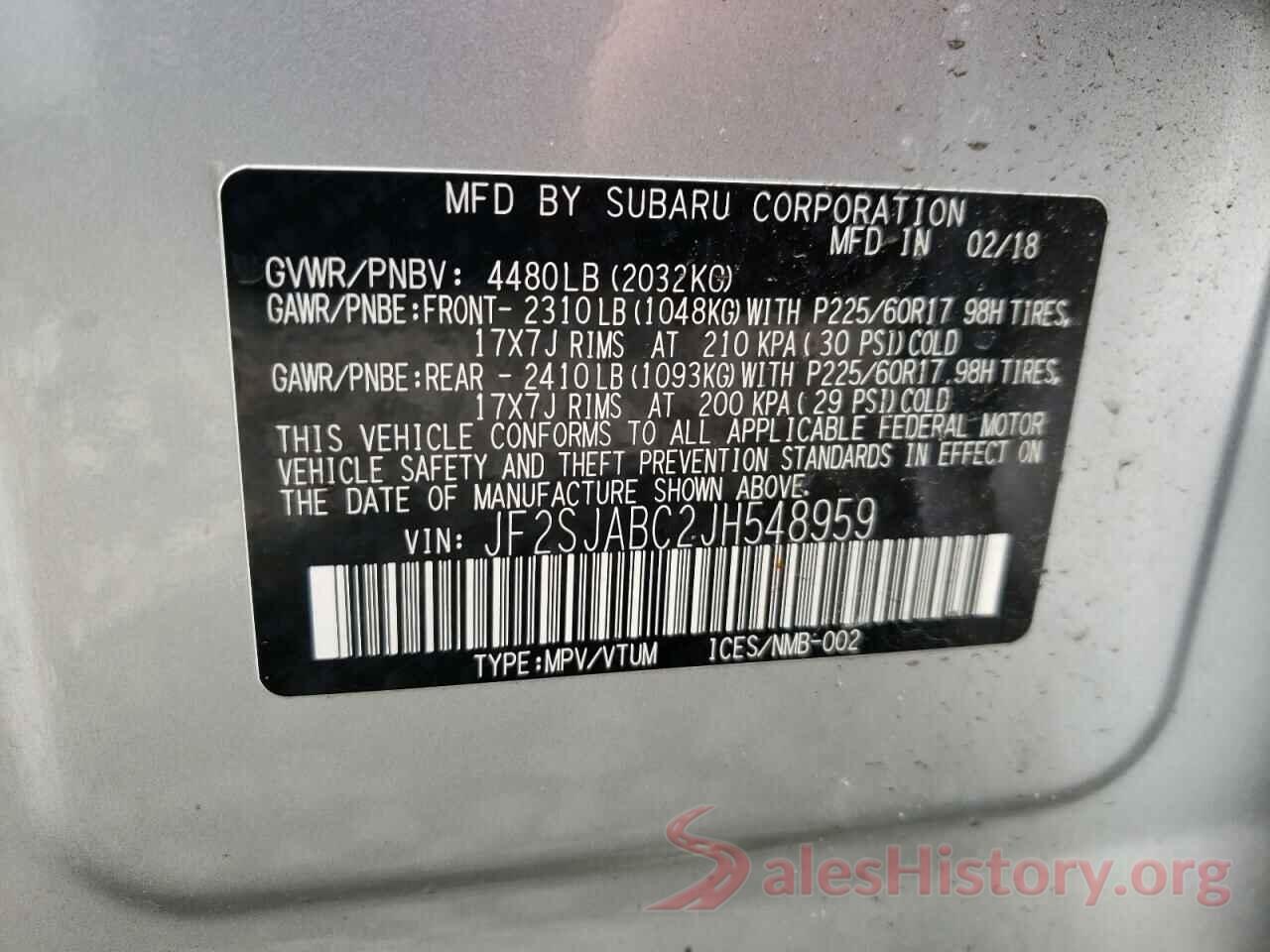 JF2SJABC2JH548959 2018 SUBARU FORESTER