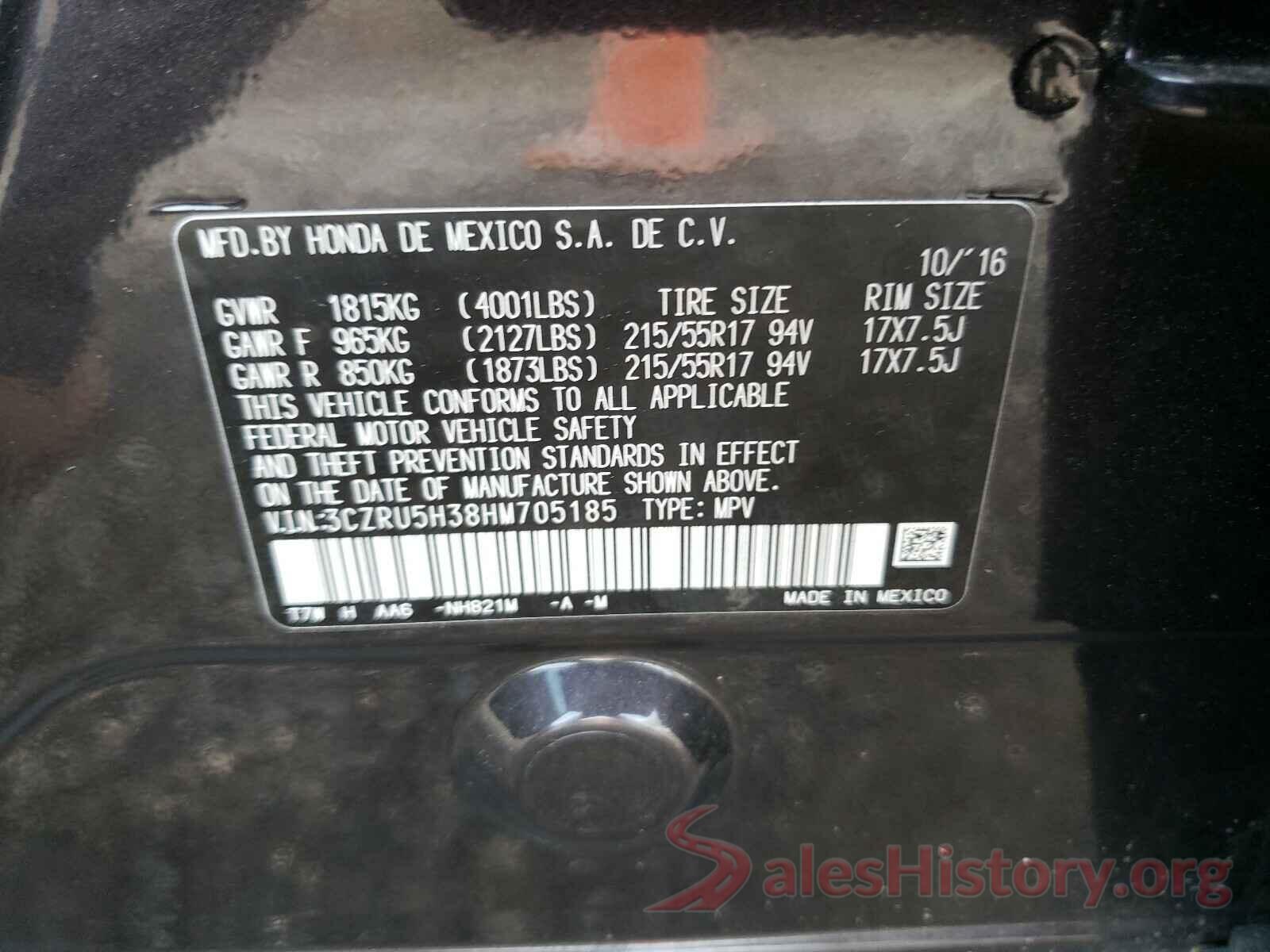 3CZRU5H38HM705185 2017 HONDA HR-V