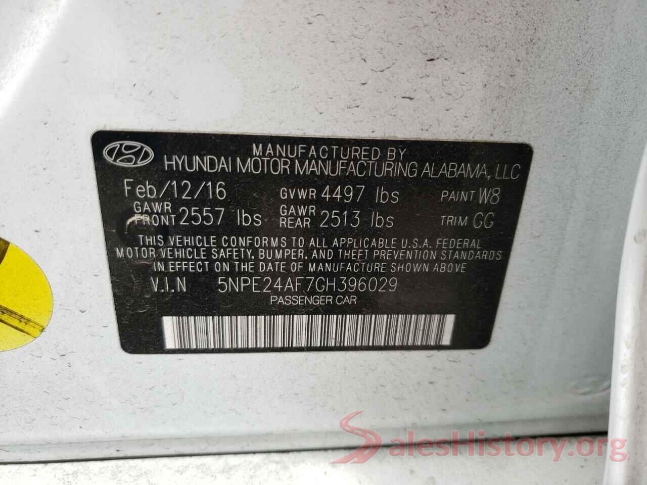 5NPE24AF7GH396029 2016 HYUNDAI SONATA