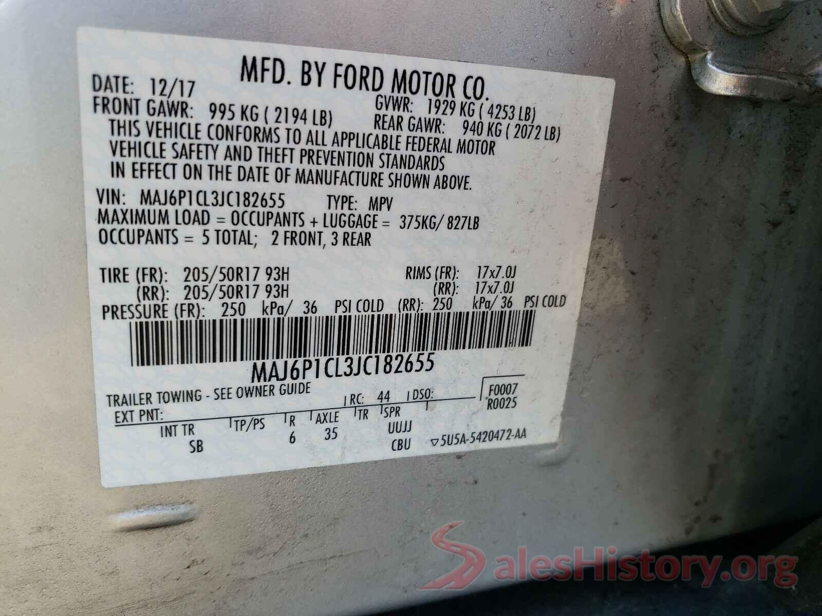 MAJ6P1CL3JC182655 2018 FORD ALL OTHER