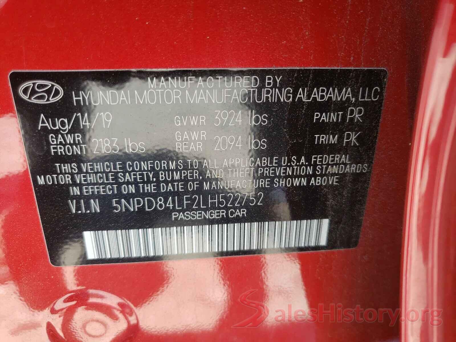 5NPD84LF2LH522752 2020 HYUNDAI ELANTRA