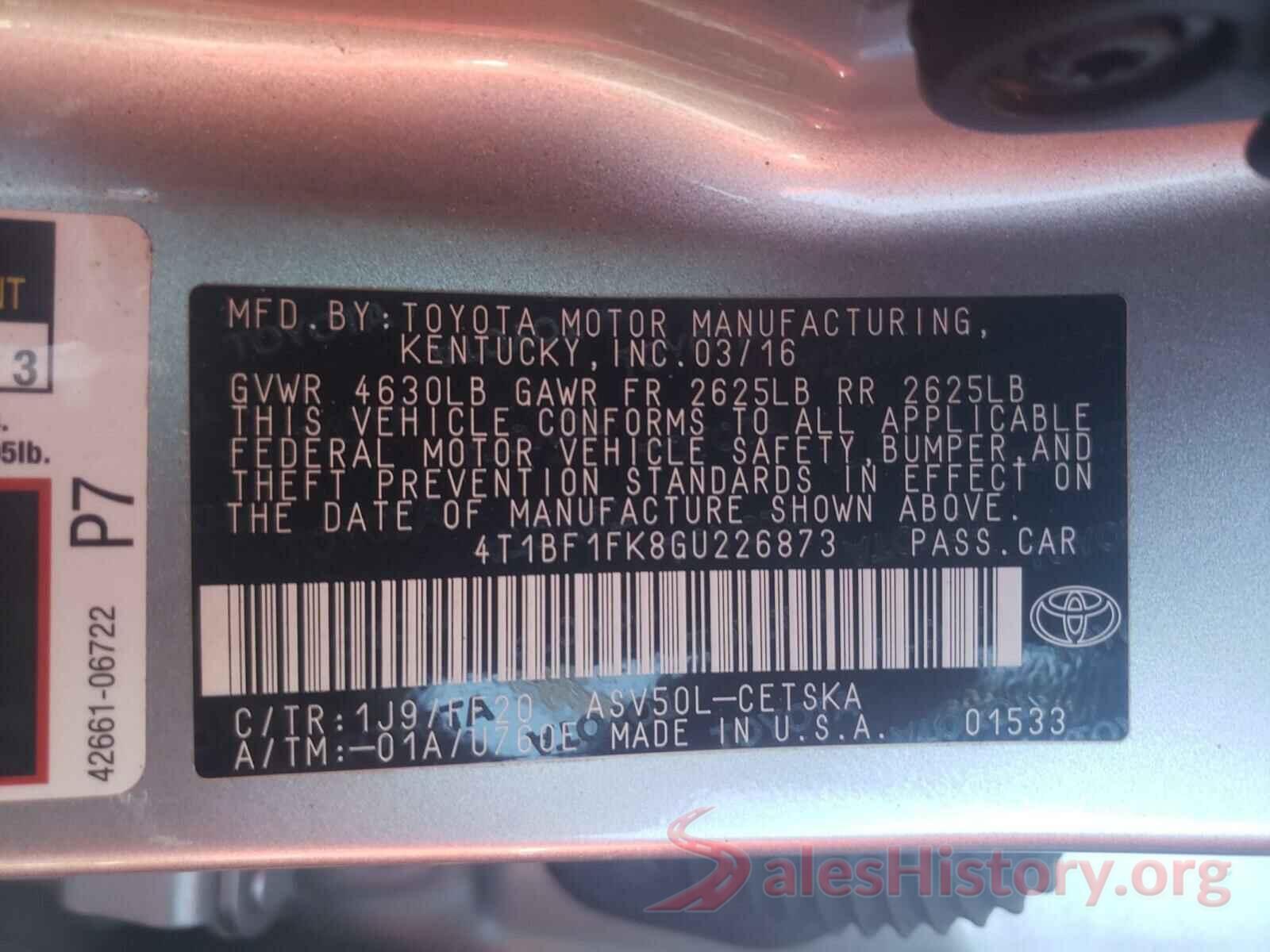 4T1BF1FK8GU226873 2016 TOYOTA CAMRY