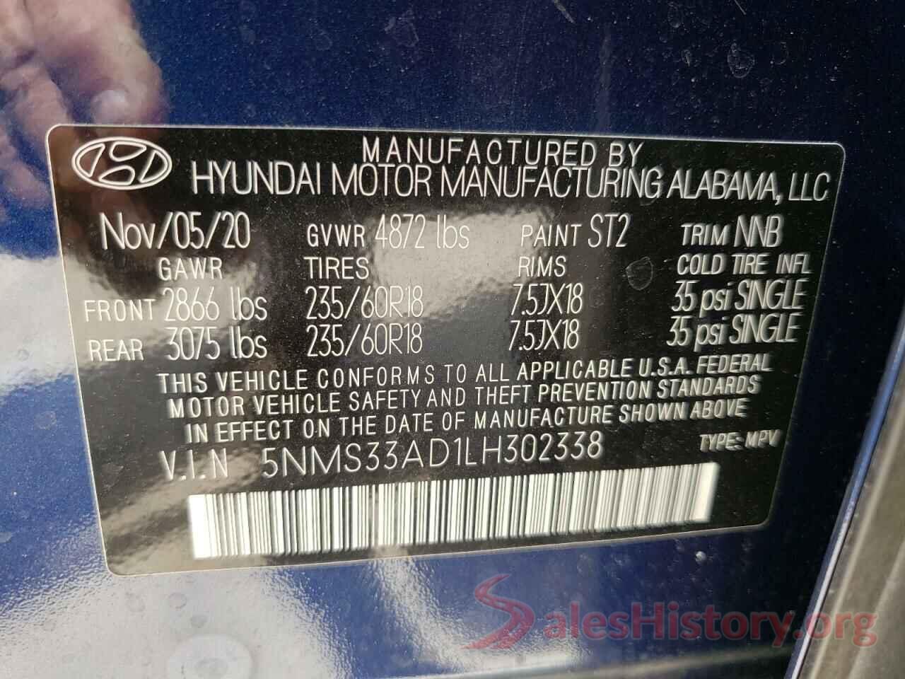 5NMS33AD1LH302338 2020 HYUNDAI SANTA FE