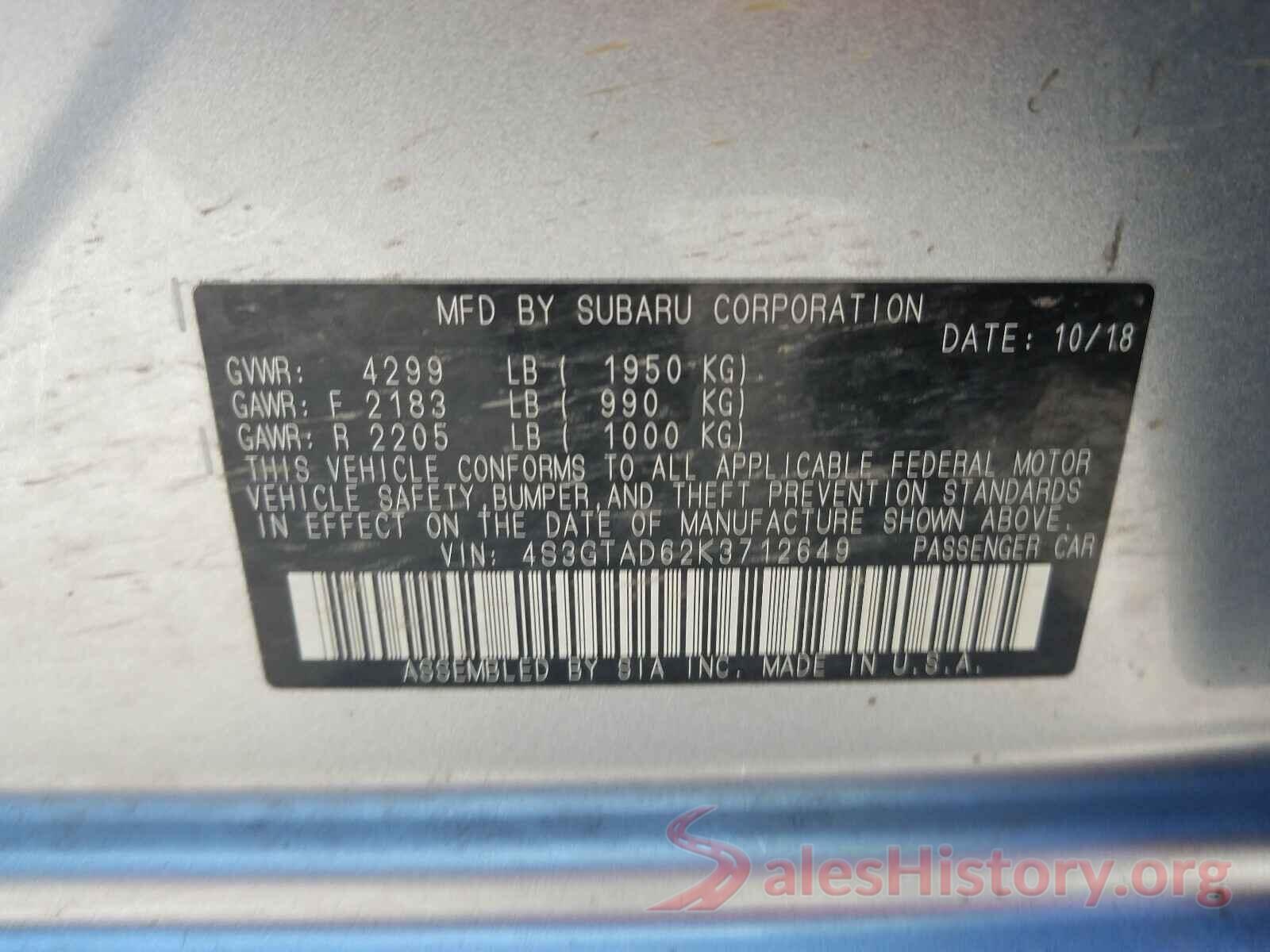 4S3GTAD62K3712649 2019 SUBARU IMPREZA