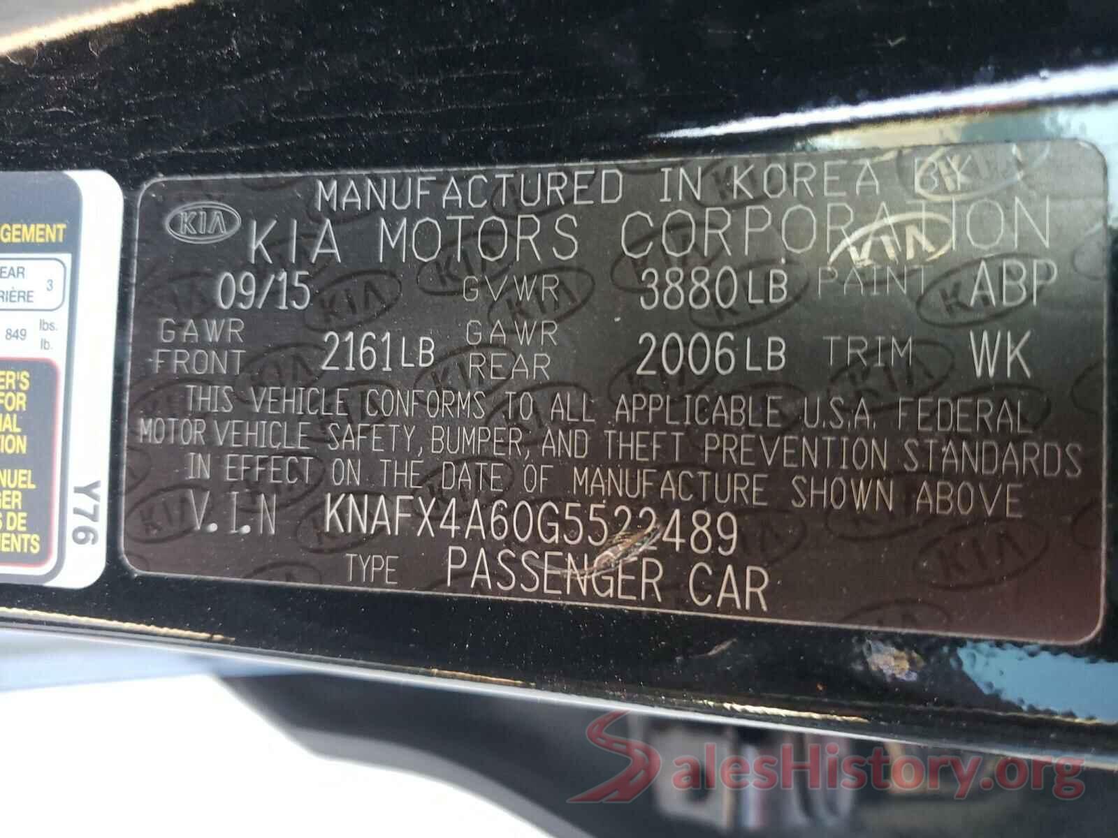 KNAFX4A60G5522489 2016 KIA FORTE