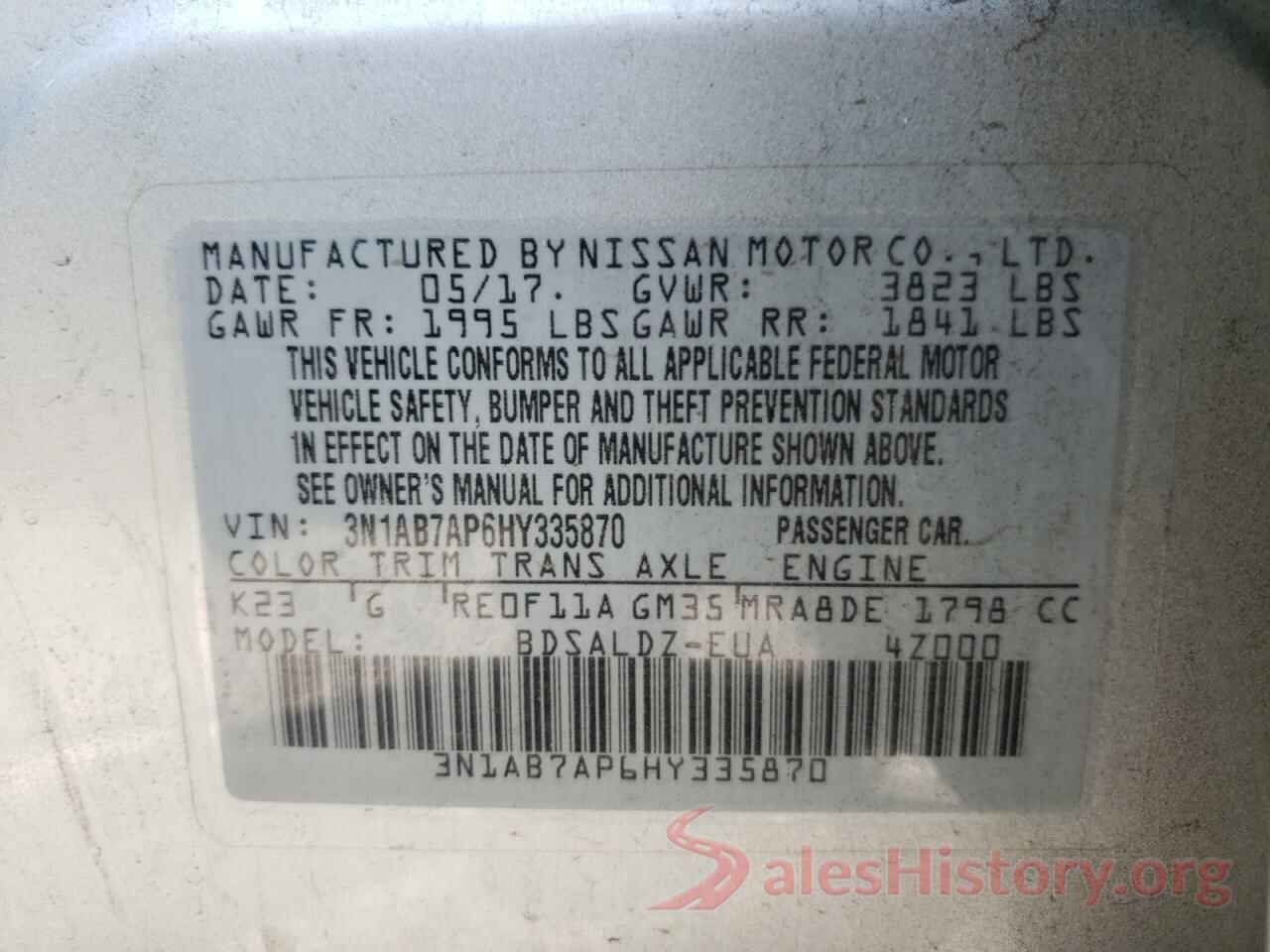 3N1AB7AP6HY335870 2017 NISSAN SENTRA