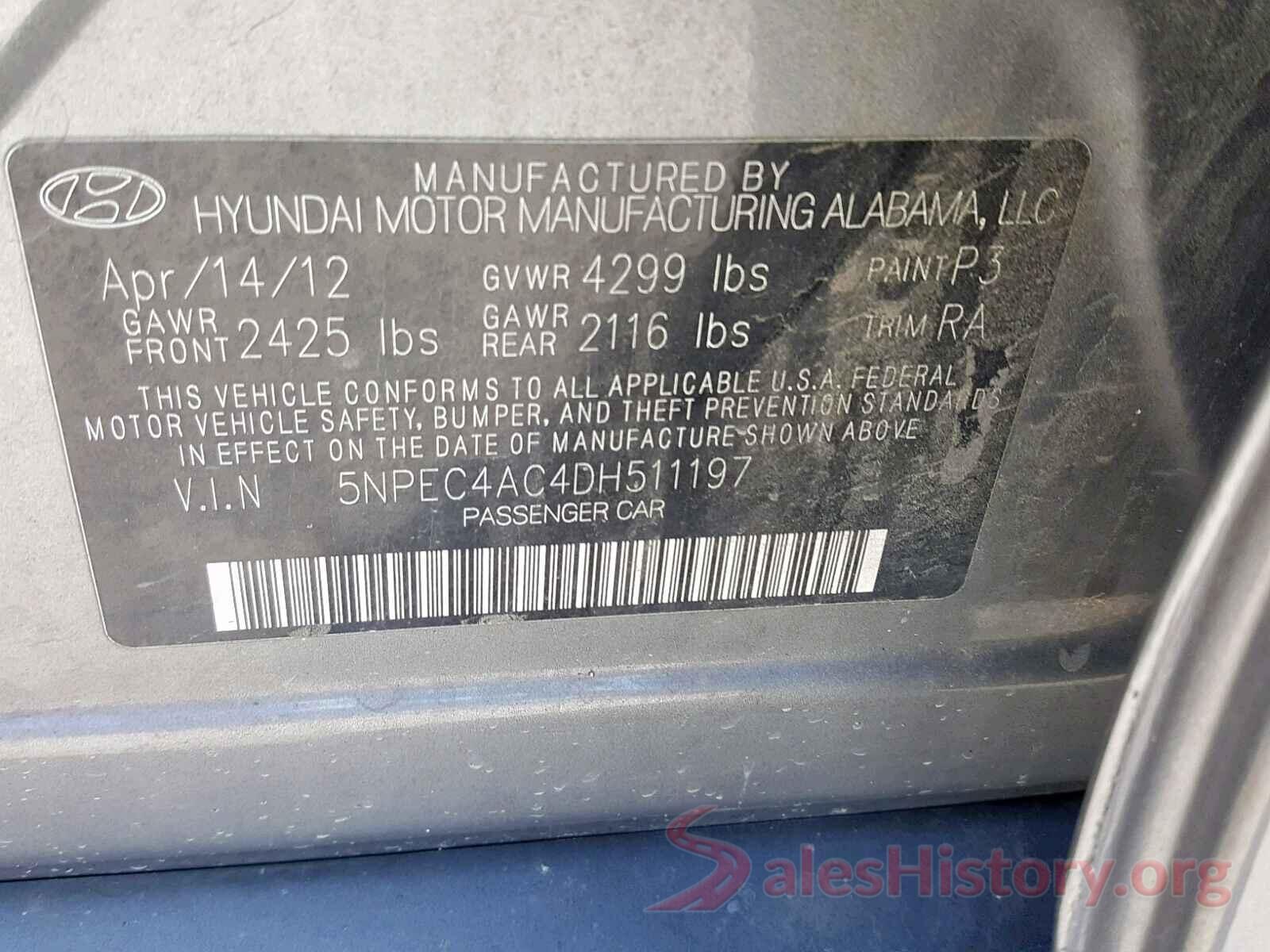 5NPEC4AC4DH511197 2013 HYUNDAI SONATA