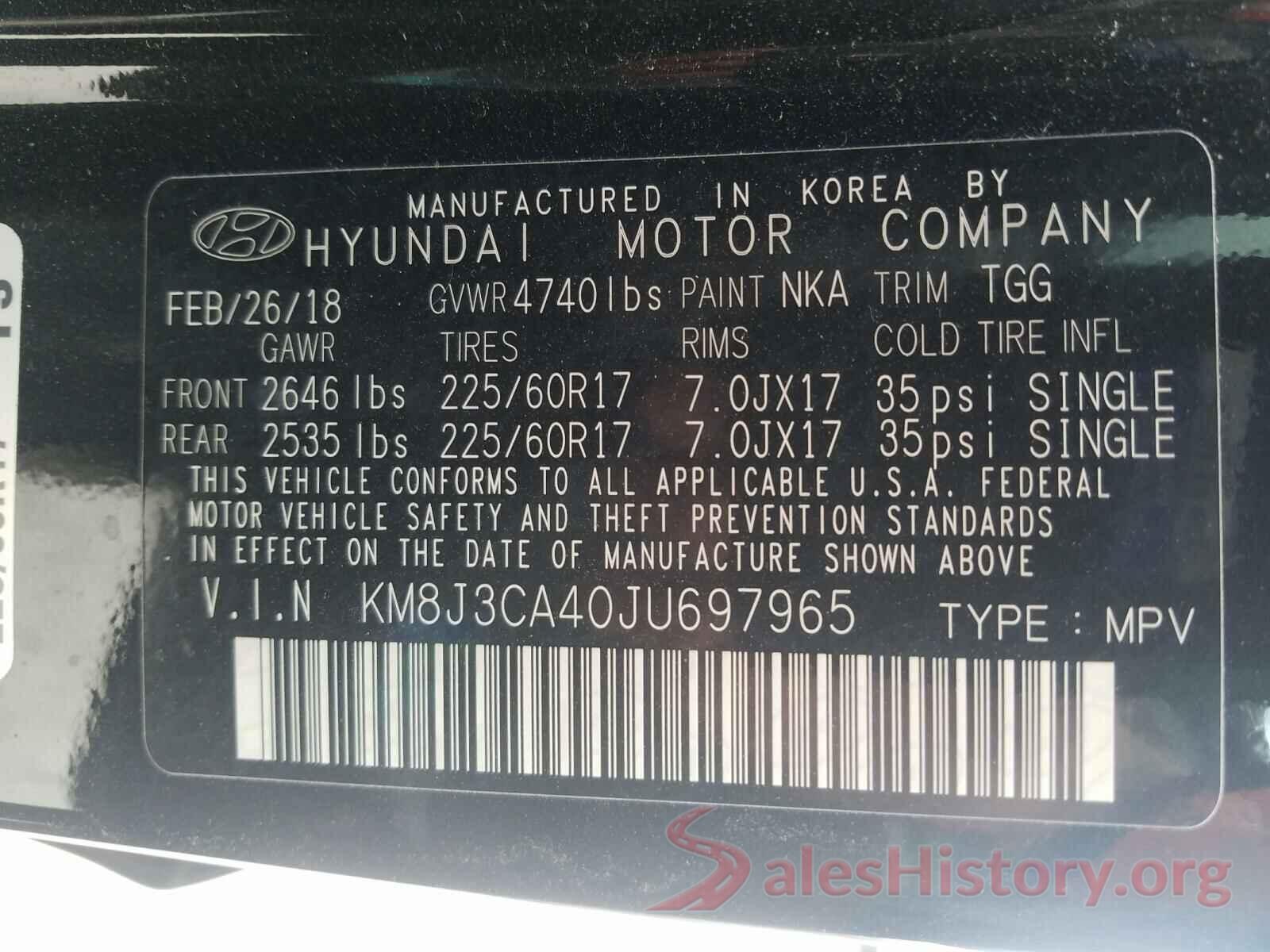 KM8J3CA40JU697965 2018 HYUNDAI TUCSON